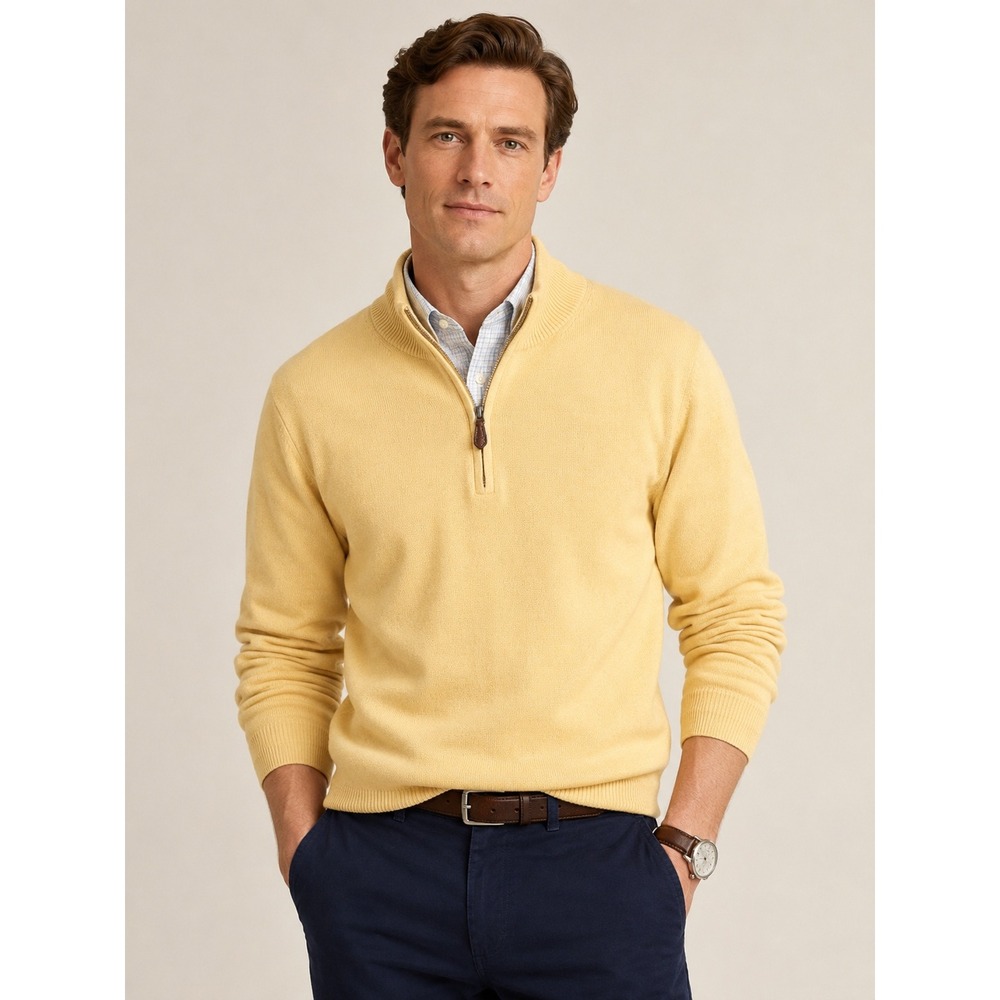 Brooks Brothers Mens Yellow 100% Supima Cotton‎ Quarter Zip Sweater Size M